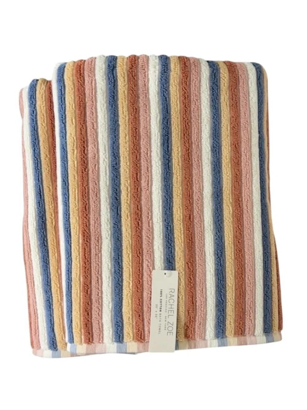 Rachel Zoe 4pc Towel Set 2 Bath 2 Hand 100% Cotton Striped NWT